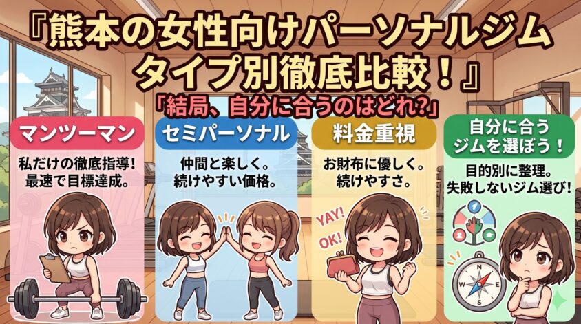 熊本の女性向けパーソナルジムをタイプ別に比較