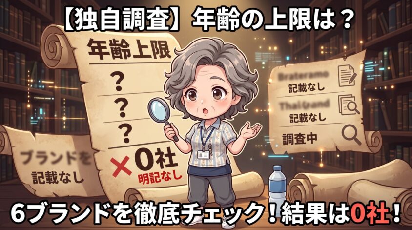 年齢の上限を明記しているブランドは、6社中0社