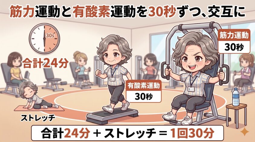 筋力運動と有酸素運動を30秒ずつ、交互に