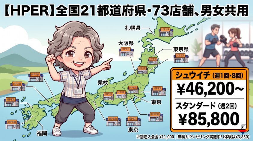 HPER|全国21都道府県73店舗、男女共用