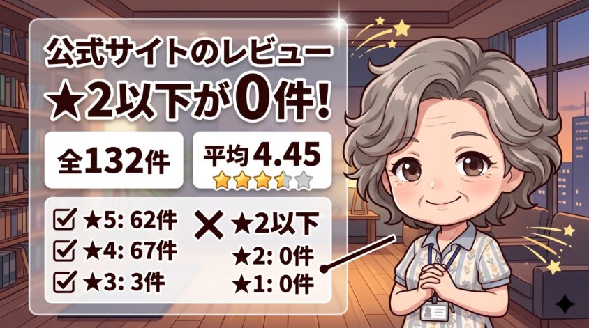 公式サイトのレビューには、★2以下が1件もない