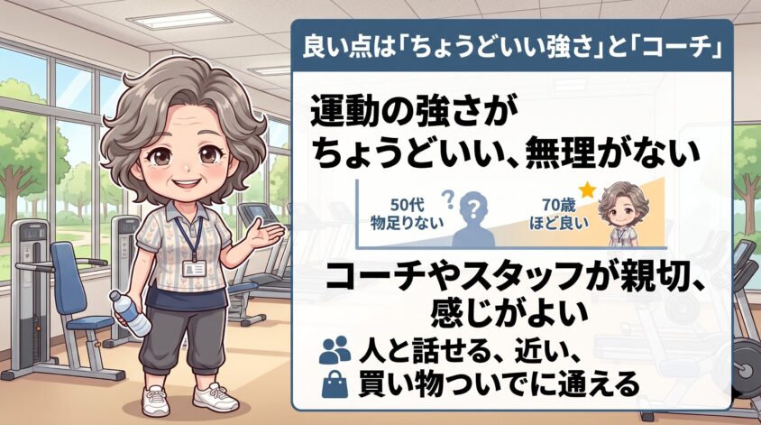 良い点は「ちょうどいい強さ」と「コーチ」